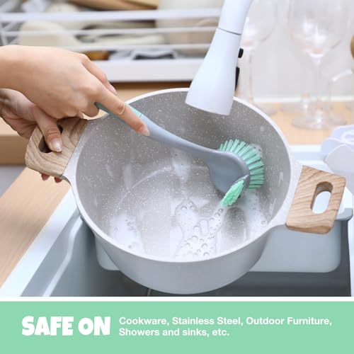 Image of Patelai 12 Pack Dish Brush with Long Handle, 11. 5 Inches Pot Pan & Dish Brush, Cleaning Brushes for Kitchen and Bathroom, Safe on Cookware, Stainless Steel, Outdoor Furniture, Showers & Sinks