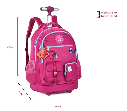 Kit Mochila Rodinha Carrinho Luluca Escolar Juvenil Infantil Lancheira E Estojo Menina (Rosa)
