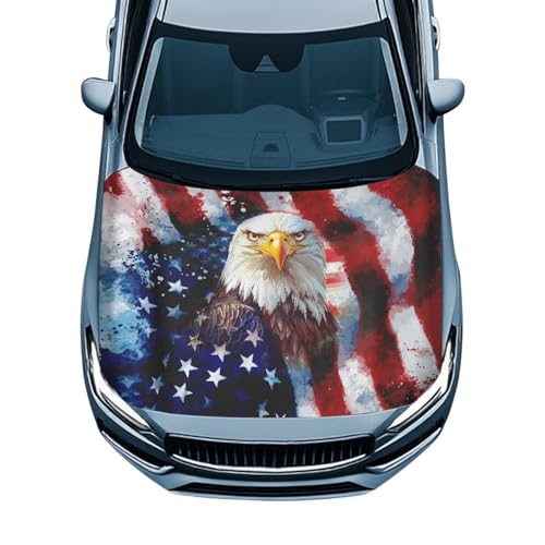 Qpednta Flag Eagle Car Hood Cover All-Season Protection Car Hood Cover Protector Stretch...