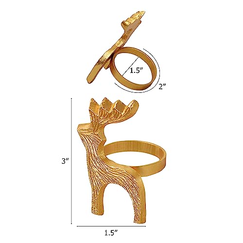Image of COTTON CRAFT Christmas Napkin Rings - Set of 8 Merry Xmas Fall Thanksgiving Metal Reindeer Napkin Ring - Rejoice Hallelujah Holiday Celebration Party Gift Dining Table Handmade Napkin Holder - Gold