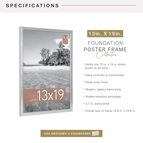 Image of MCS Foundation 13x19 Poster Frame Traditional Silver, Vertical & Horizontal Wall Hanging Large Picture Frame for Photos, Posters & Art Prints (1-Pack)