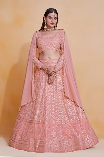 Image of JIHU CULTURE Georgette Sequence Lucknowi Embroidery Work Semi sttiched Lehenga choli set for women