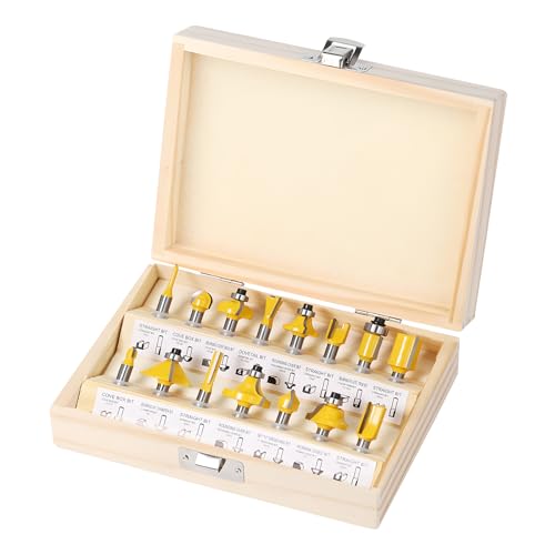 YEARTOP 15 Pieces Router Bits Set for Router Tool, 1/4 