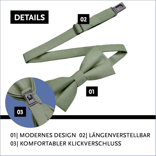 DonDon Fliege Herren Kinder Jungen oder Babys Lindgrün matt, vorgebunden und längenverstellbar aus Baumwolle Gabardine - festliches Accessoire für Hochzeit, Kommunion und Feier