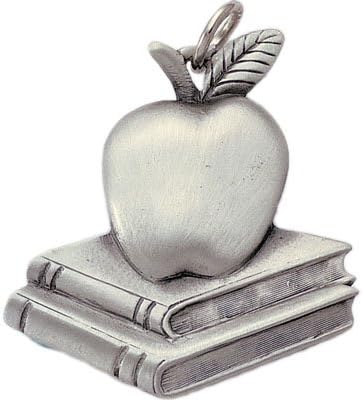 SHOP AWARDS AND GIFTS Apple and Books Antique Pewter Keychain Teacher Appreciation Recognition Thank You Gifts, Pack of 1