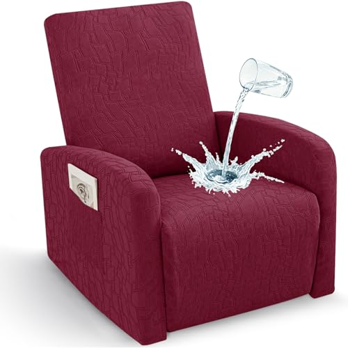 Image of ZNSAYOTX 100% Waterproof Recliner Chair Covers, 3-Piece Stretch Fit Recliner Slipcovers with Buckle & Elastic Band for Lazy Boy, Stay in Place, Soft Plaid Jacquard Protector (Small, Wine Red)