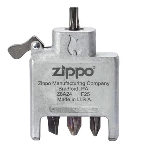 Zippo Schraubendreher Bit Safe Insert mit Brushed Chrome Gehäuse – 4-in-1 Einsatz – Magnetischer Bit-Halter – Kreuz-, Schlitz- und Torx-Bits – Made in USA