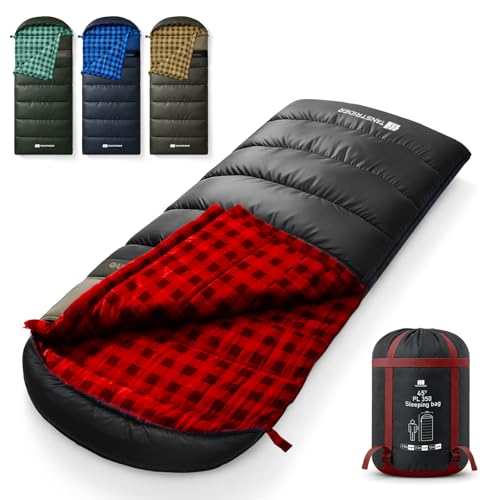 TANSTRIDER Cotton Flannel XXL Cold Weather Sleeping Bags for Adults Big and Tall,90x39 Inch 4 Season Camping Sleeping Bag,Waterproof Machine Washable Camping Gear for Hiking,Backpacking,6.2lb,40-45℉