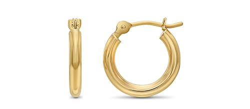 14K yellow gold polished hoops, 12 mm