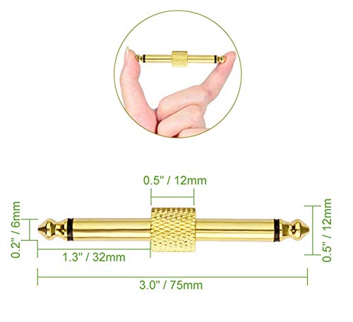 OTraki 6 Pack Guitar Pedal Connector 1/4 inch Effect Pedal Coupler Guitar Connector Gold Planted 6.35mm Male to Male Straight Type Plug Electric Guitar Pedalboards - Thumbnail 6