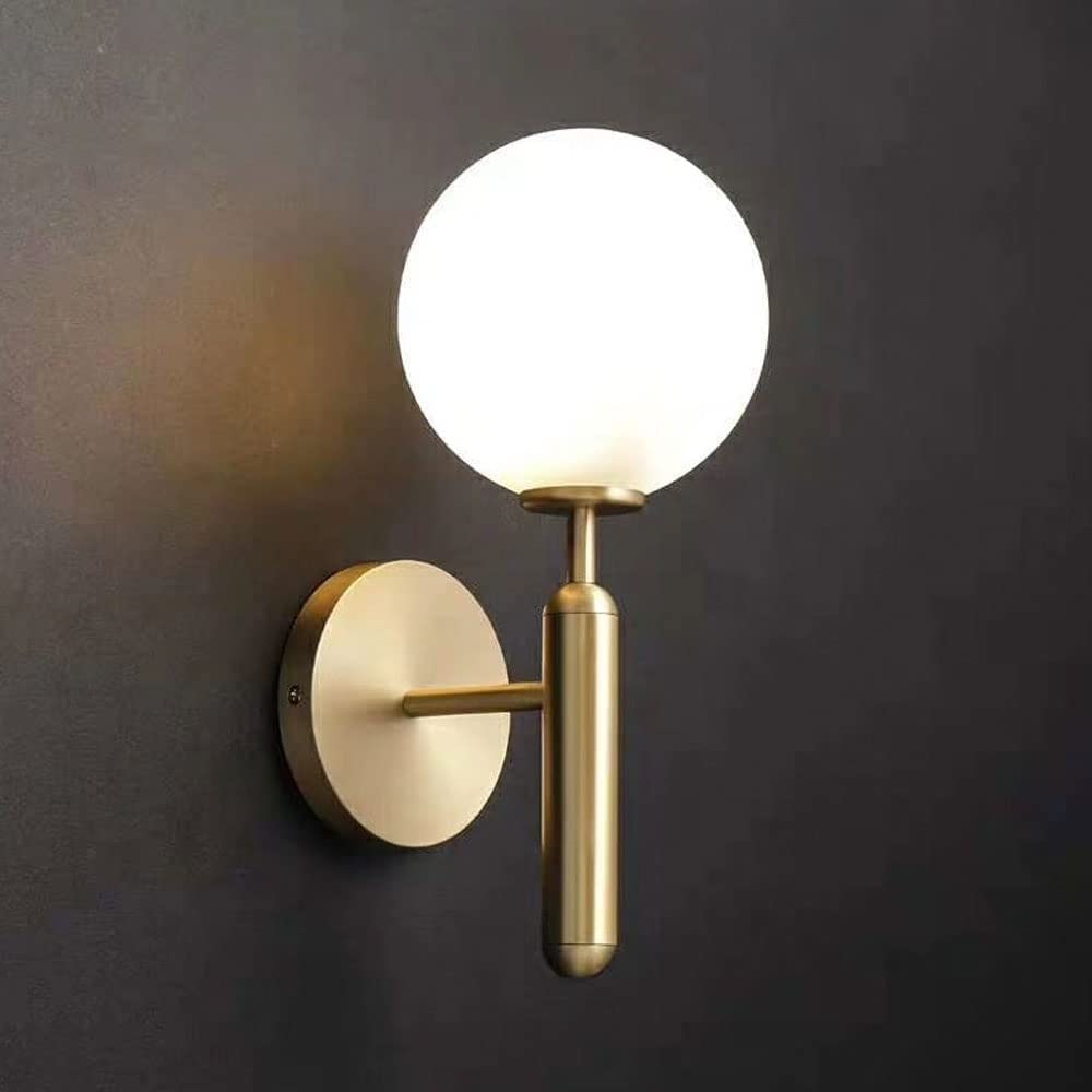 PRIMUZ Modern Ball Wall Lamp with Milk White Glass Shad Hallway Bedroom Wall Lights Night Lamp Bedside Reading Lamps Loft Wall Sconces for Kitchen Island Study Reading Living Room (Color : Gold)