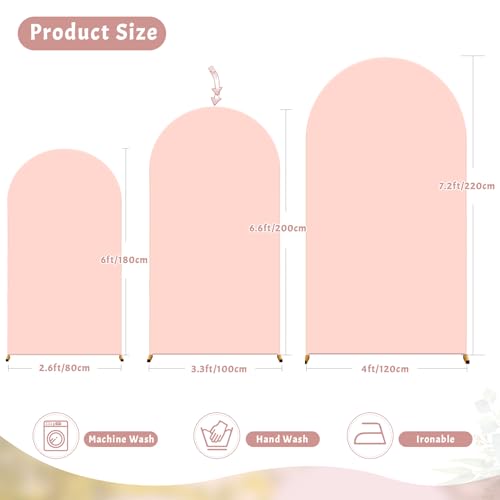 Image of Pale Pink Arch Backdrop Cover 6.6FT Polyester Fitted Wedding Arch Stand Covers Round Top Chiara Arch Covers Stretchy Backdrop Cover for Birthday Party Ceremony Banquet Decoration