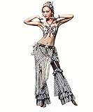 Tribal Belly Dance Costumes Vintage Coins Bra Tassel Belt Pants Women Tribal Top Clothes 3pcs Set Outfit Sexy Embroid Gypsy (M, Bra Belt and Pants)