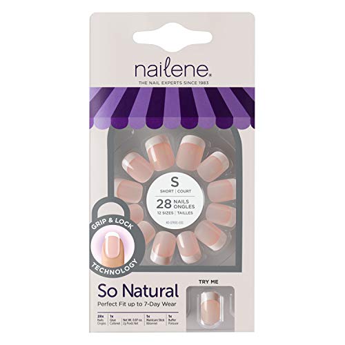 Nailene So Natural Ultra Flex Nail, Pink French, Short, Package of 28 Nails