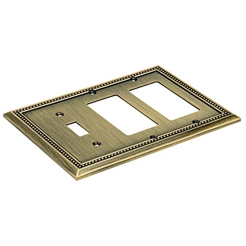 Image of Henne Bery Sunken Pearls Heavy Duty Decorative Wall Plate Switch Plate Outlet Cover (Single Toggle /Double Decorator, Antique Brass)