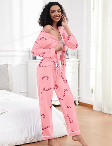 Image of SWOMOG Womens Pajamas Set Long Sleeve Sleepwear Button Down Nightwear Soft Cotton Pj Lounge Sets