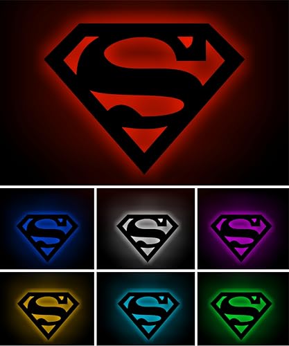Image of AD INFINITUM Batman LED Wall Lamp, Comic Lover, Bat Cave, Night Lamp, for Gift, Kids Room, Gaming Setup, Gaming Room, Man Cave (Superman)