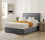COZY HUB LTD Hilton Florida Divan Bed with 10 Inch Ortho Tufted Mattress & Plush Velvet Headboard – Luxury Divan Set with Drawer Storage Options. (Grey, 4Ft6-2 Drawers)