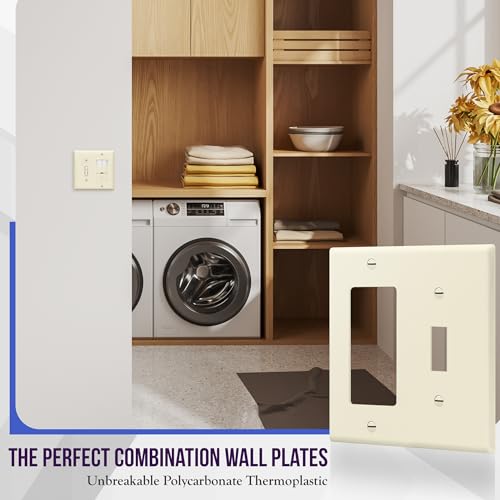 Image of ENERLITES Combination Toggle Switch /Decorator Switch Wall Plate, Size 2-Gang 4.50 inch x 4.57 inch, Polycarbonate Thermoplastic, 881131-LA, Light Almond