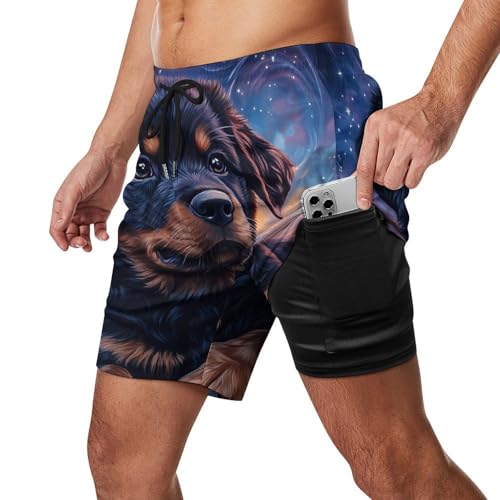 Rottweiler Flowers Mens Swim Trunks with Quick-Drying Lining Beach Shorts for Outdoor Sports2