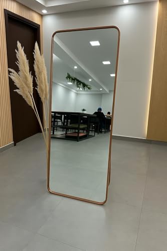 Espelho Retangular com suporte de Chão com Moldura em aluminio 15...