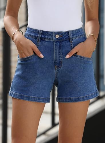 Image of Shasmi Women's High Waisted Stretch Denim Shorts - Platinum Casual Summer Jean Shorts with Pockets | Soft Breathable Cotton Blend Hot Pants for Women (Short 266)