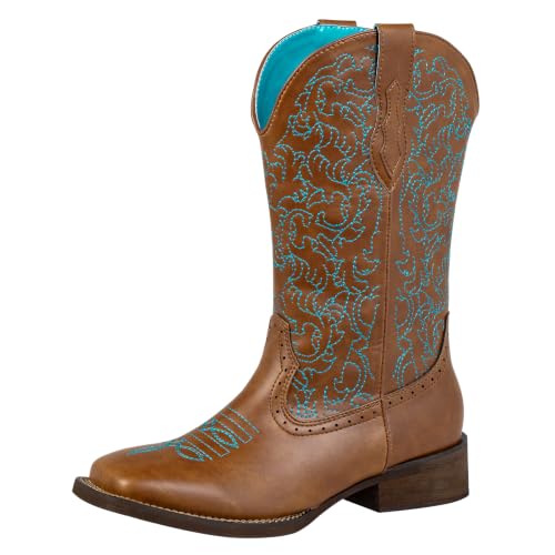 Image of SheSole Cowboy Boots For Women Wide Square Toe Mid Calf Ladies Western Cowgirl Boots