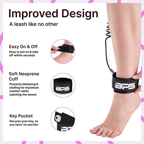 Bps 'Storm' Premium Ultralite 10 Foot Coiled Leash For Sup Paddleboarding Surfing - Double Stainless Steel Swivels, No Rusting - Leg Rope Ankle Leash For Surf Sup Board (Pure Black) #TOP3