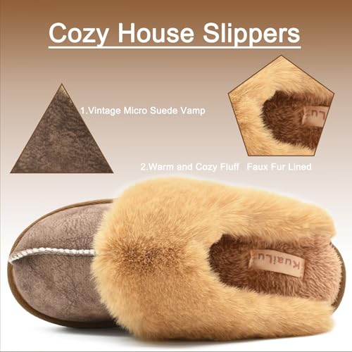 Image of KuaiLu Womens Cozy Memory Foam Slippers Ladies Fuzzy Faux Fur Lined Warm Arch Support House Shoes Slip on Comfy Winter Scuff Indoor Outdoor Rubber Hard Sole