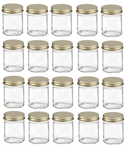 Nakpunar 20 pcs 2 oz Straight Sided Glass Jars with Gold Metal Lids (Gold, 20)