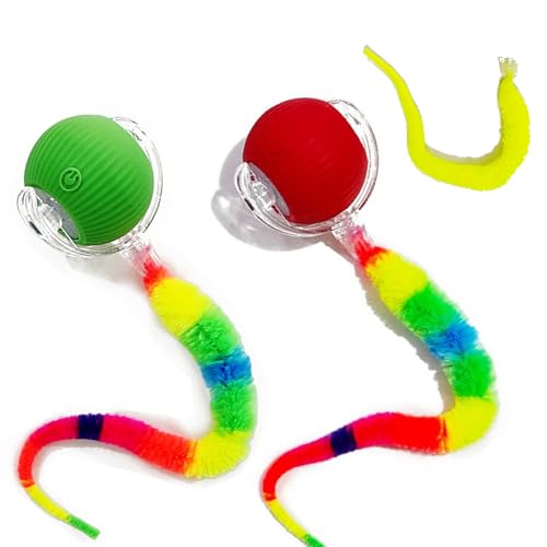 JinRui-T 2 PCS Interactive Cat Toy Rolling Ball Chewie Viral Dog Ball with Tail, Smart Automatic Rolling Pet Balls,Automatic Moving Electric Cat Toy