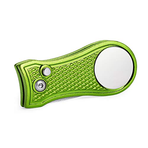 Mile High Life All Metal Foldable Golf Divot Tool With Pop-Up Button & Magnetic Ball Marker (Lime Green Bone) #TOP3