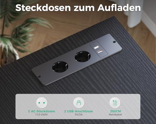 Coleshome Odwracalne Biurko Narożne z Szufladami z Tkaniny, 140x80cm Biurko w Kształcie L z Szufladą na Dokumenty, Biurko Komputerowe z Portem Ładowania USB i Gniazdkiem Elektrycznym (Czarny)