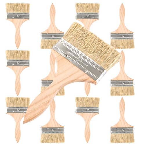 LDHHYH Lot de 12 pinceaux à lasure 120 mm, pinceaux plats avec manche en bois, pinceaux plats, pinceaux de peinture, pinceaux de peinture, pinceaux pour clôture, décoration, peinture