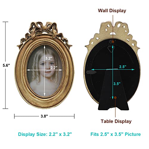 Small Vintage 2.5X3.5 Oval Picture Frame, Mini Antique Ornate Photo Frame, Table Top Display And Wall Hanging Home Decor, Old Fashioned Photo Gallery Art Deco, Bronze Gold – By Sylvia‘s Shop #TOP2