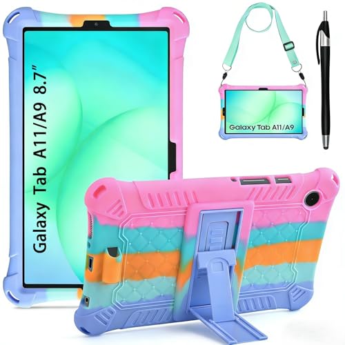 KATUMO Funda para Samsung Galaxy Tab A11 8,7 Pulgadas 2025 / Galaxy Tab A9 8,7 Pulgadas 2023, Silicona a Prueba Funda Niños para Tableta Cover con Soporte Plegable Cinturón de Hombro y Pluma Táctil