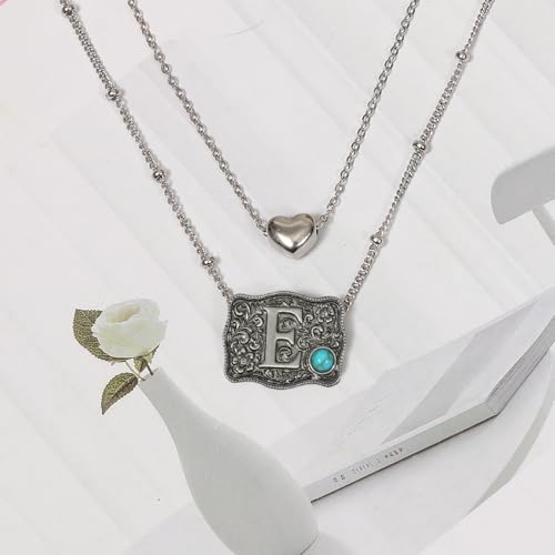 Image of Belt Buckle Bracelet Initial Letter A-Z Bracelets Western Cow Tag Bracelet Belt Buckle Necklace Western Style Initial Letter Pendant Necklace