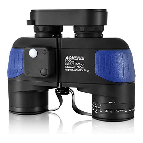 Aomekie Marine Binoculars 7X50 for Adults Waterproof Binoculars with Illuminated Rangefinder Compass Case and Strap BAK4 Porro Prism Night Vision Binoculars(Army Blue) Cover
