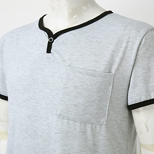 Men's Summer Nightgown Nightshirt Pajamas Cotton Sleepwear Short Sleeve Soft Loose Pajama Sleep Shirt3