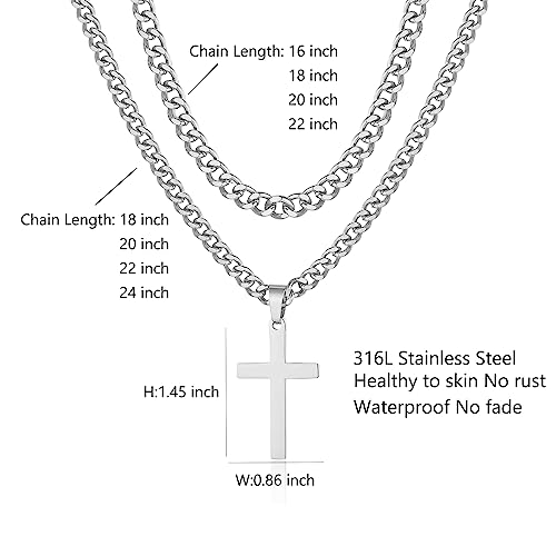 SENRAN Layered Cross Necklace for Men Boys Stainless Steel Layered Cuban Link Chain 16-24 inch Christian Cross Pendant Religious Jewelry Gifts3