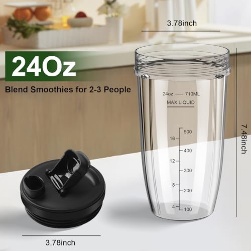 Blender Replacement Parts for Ninja, 3 Pack 24oz Ninja Blender Cups Replacement with To-Go Lids for Nutri Ninja Compact Personal Blender Auto iQ BN401 BN751 BN801 BN800 BL682 BL480-30 NN100