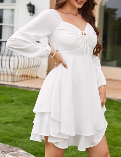 Florboom Women's Lantern Long Sleeve Dress Layered Chiffon Mini Dresses with Adjustable Ruched Bust, Tie Waist3