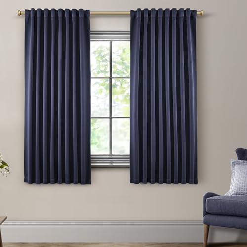 SHINELAND Navy Blue Blackout Curtains for Boys Bedroom, Thermal Insulated Nursery Curtains Boy, 64 Inch Length 2 Panel Set