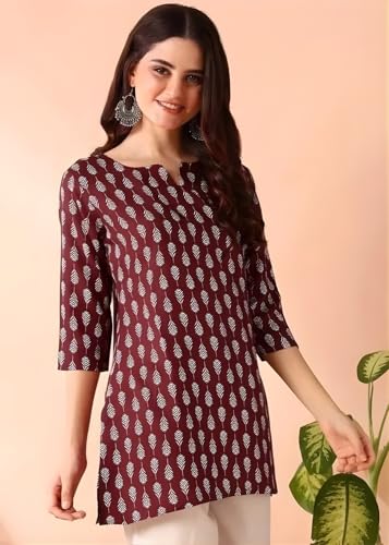 Image of Women's Short Kurti in TopsTunic Rayon Cotton Blend | Ladies Ethnic Tunic