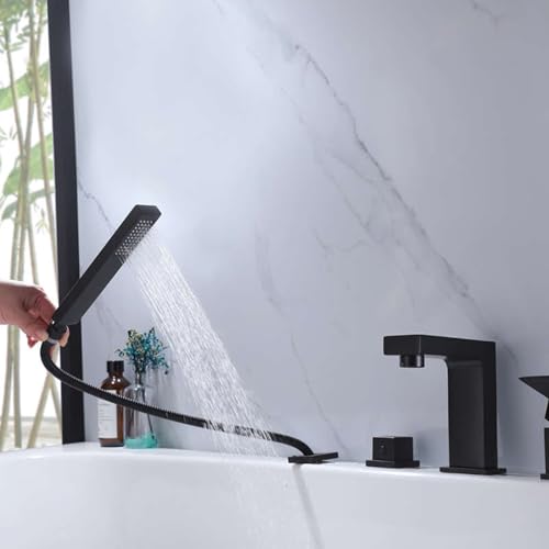 Robinet de bain 4 trous avec douche à tirer et mélangeur chrome LWX - 4