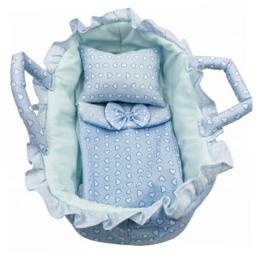 Cuna para muñecas Moisés realista de 30 cm con almohada y edredón azul