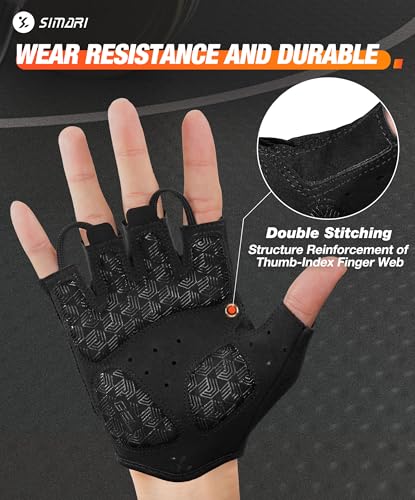 SIMARI Gel Pad Cycling Gloves for Men & Women, Workout Gloves with Cushion, Breathable, Grip, Gift for Gym Exercise, Biking, Weight Lifting Training, Fitness, Black, Size L - Thumbnail 4