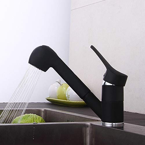 Robinet de cuisine mitigeur noir avec tête de pulvérisation extractible rétro et levier unique