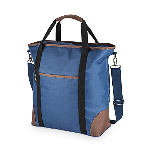 True Insulated Cooler Bag Wine Tote, Polyester and PEVA Lining, Removable Shoulder Strap, Front Pocket, Blue, Set of 1