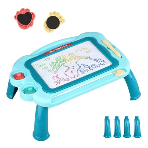 Ardoise Magique Enfant Tableau de Dessin Magnétique Effaçable avec Pieds à 4 Couleurs, 2 Tampons et 1 Pinceau Magnétique-Peinture Jouets et Cadeau d'anniversaire Noël (Vert)